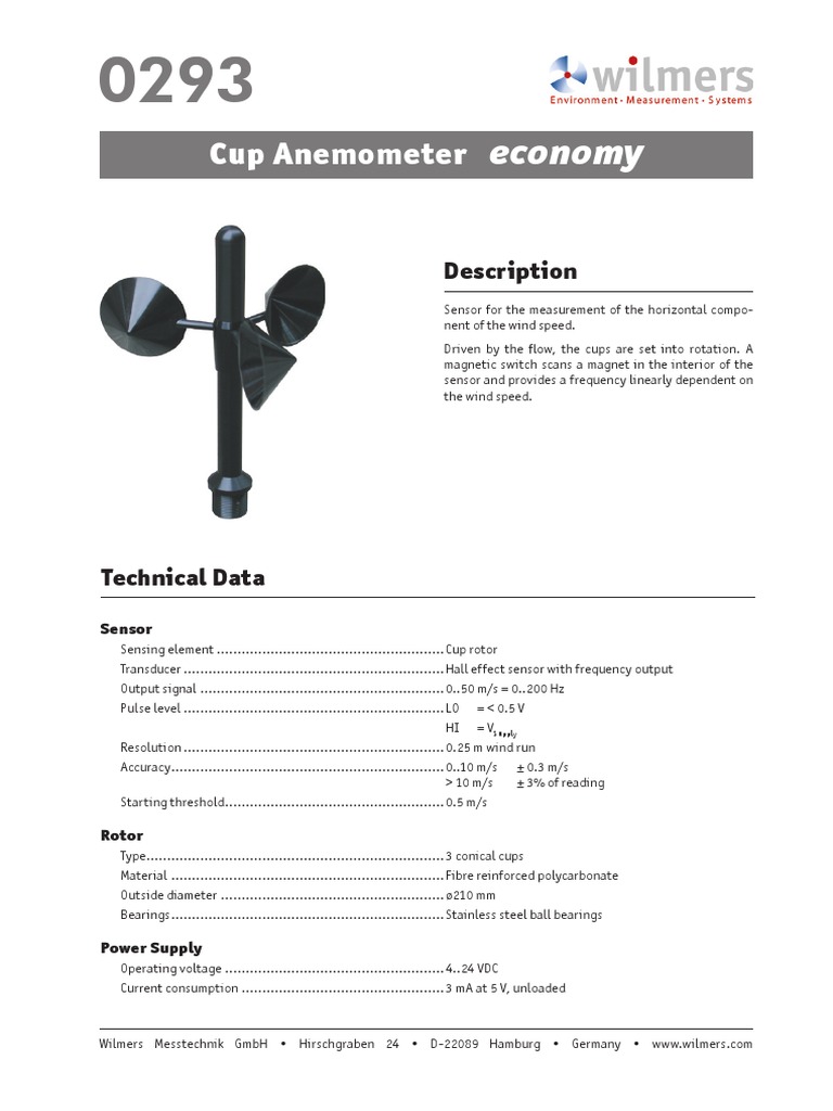 Cup Anemometer Specifications and Features | PDF