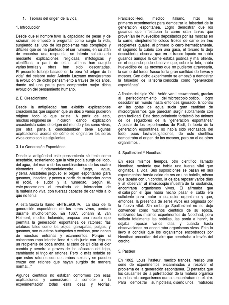 Teorías Del Origen de La Vida | PDF | Plantas | Creacionismo