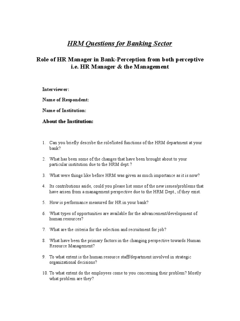 Hrm Questionnaire For Banking Sector Pdf