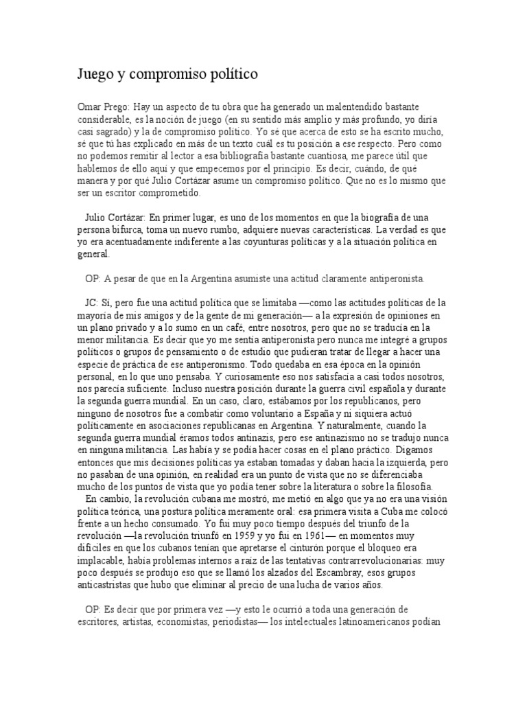 Cortázar: Juego y Compromiso Político | PDF