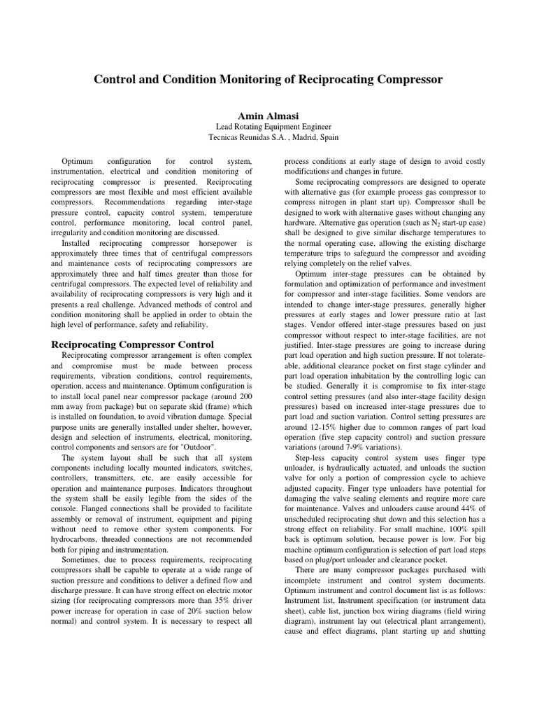 Reciprocating Compressor Monitoring Guide | PDF | Gas Compressor | Piston