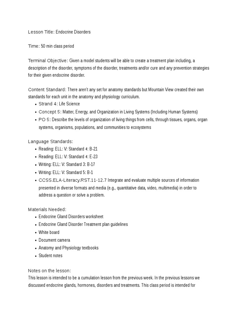 lesson plan Endocrine System Hormone