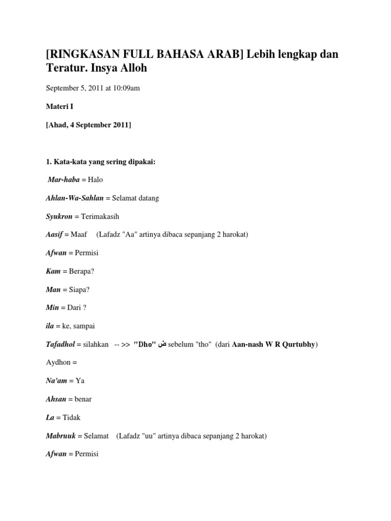 Ringkasan Full Bahasa Arab Pdf