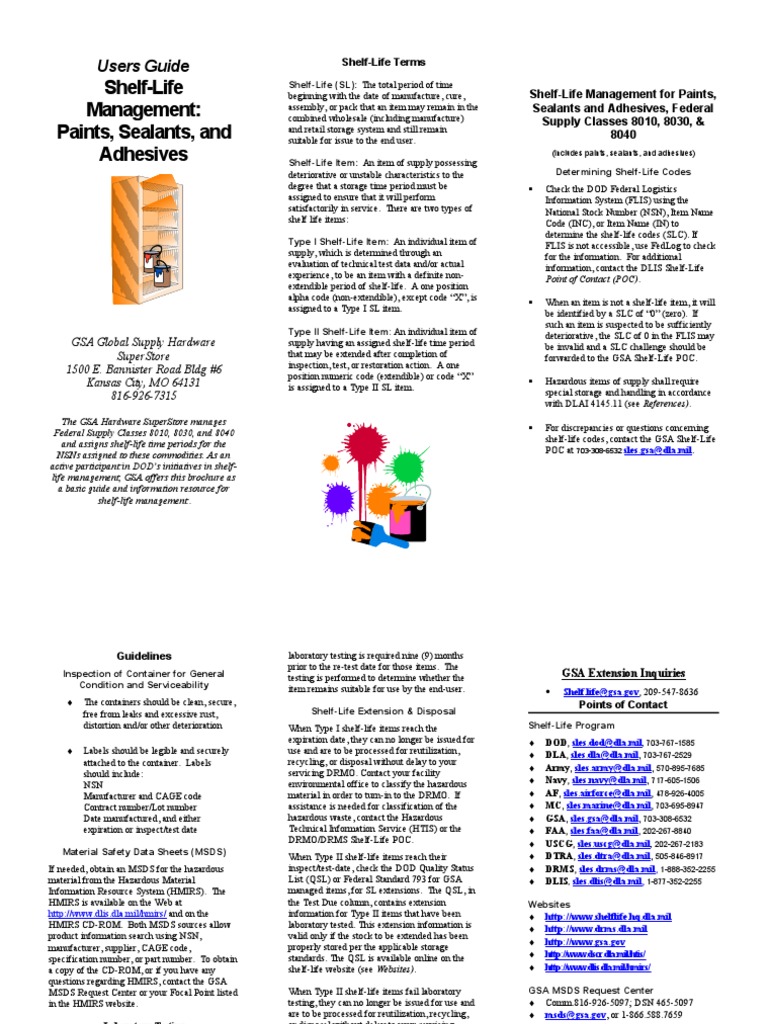 Shelf-Life Management: Paints, Sealants, and Adhesives: Users Guide ...