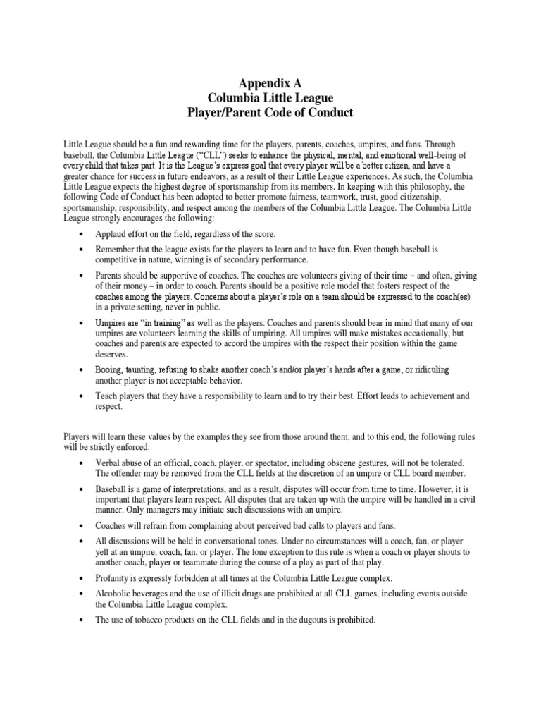 2013-2014 Appendix A - Player Parent Code of Conduct | PDF | Justice ...