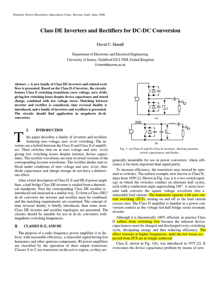 Class de Inverters and Rectifiers For DCDC Conversiond PDF Power