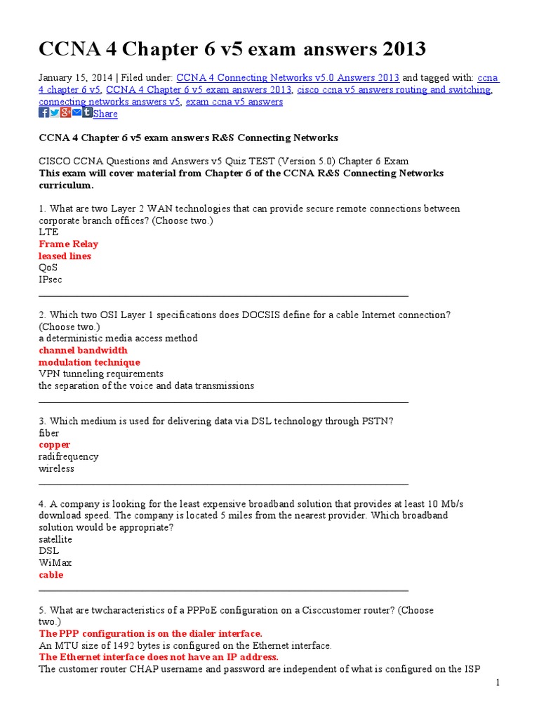 Cisco Chapter 6 Exam Answers