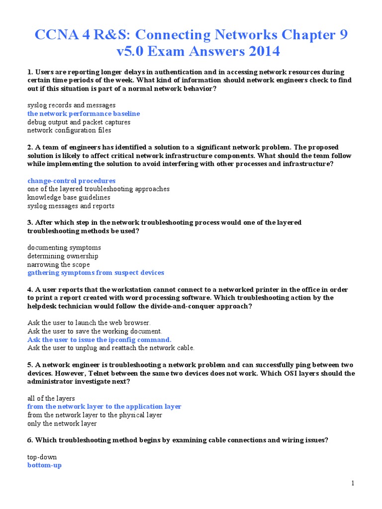 CCNA 4 Chapter 9 Exam Answers | PDF | Internet Standards | Network ...