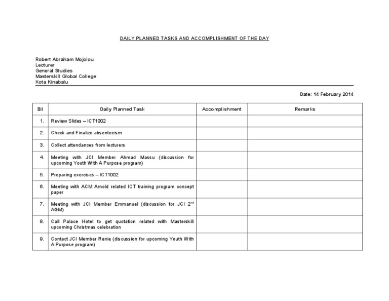 Template To Create Daily Tasks | PDF | Computers