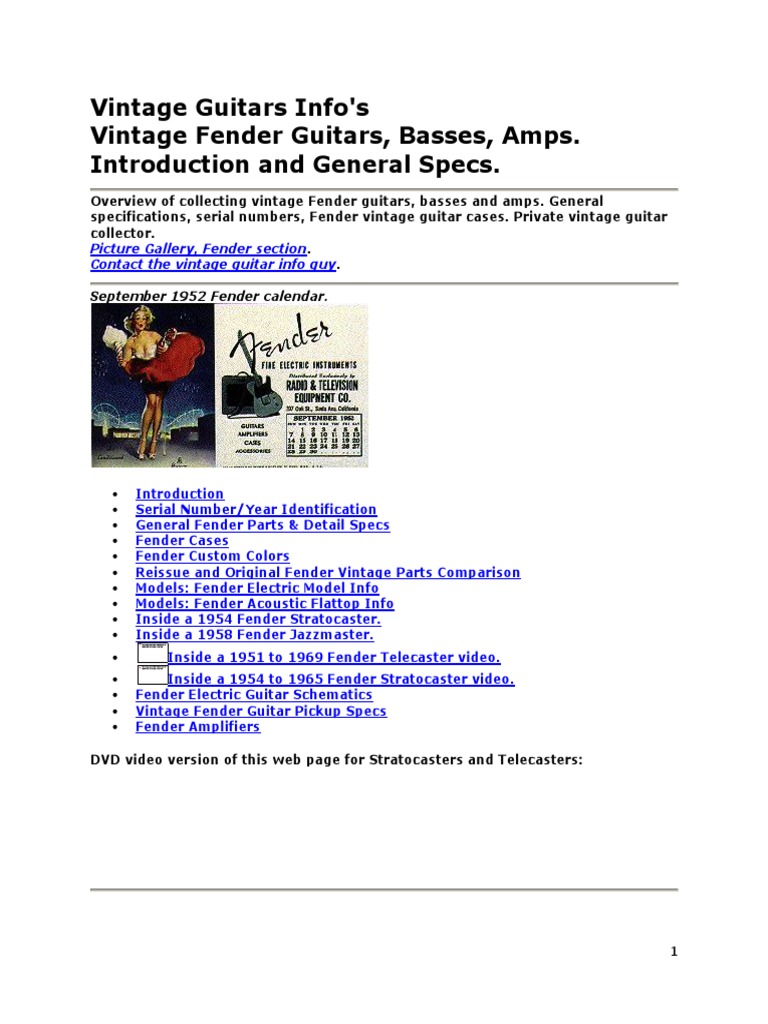 FENDER Vintage Guitars Info | PDF | Bass Guitar | String