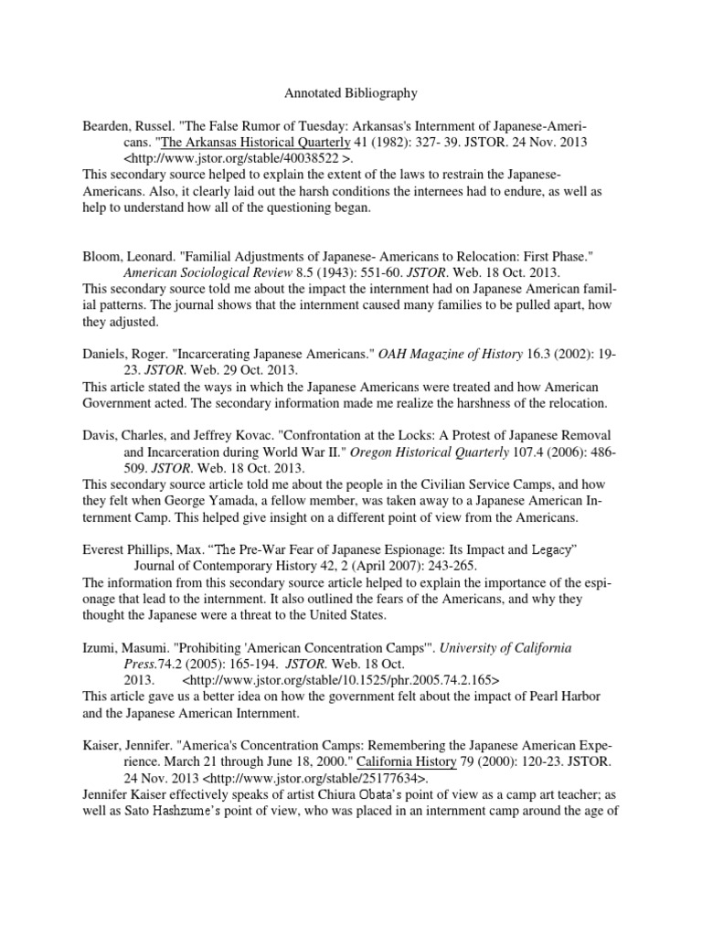 207000774 Combined Annotated Bibliography | Internment Of Japanese