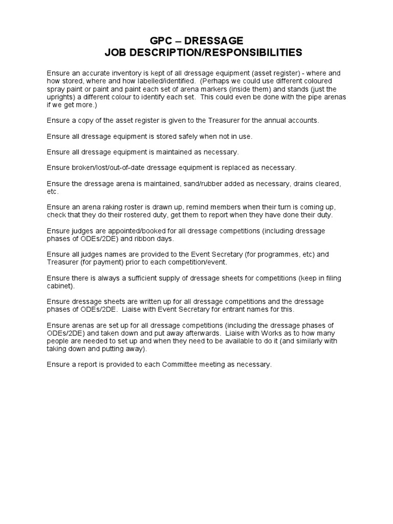 Job Description Dressage PDF