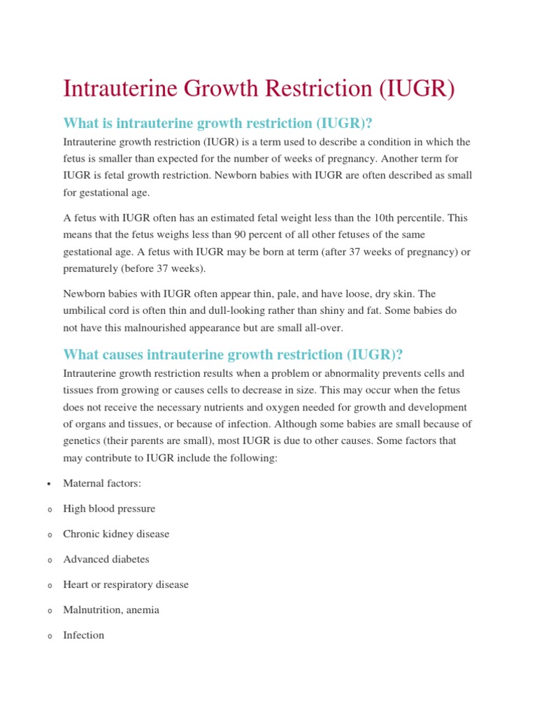 Intrauterine Growth Restriction Info | PDF | Fetus | Placenta