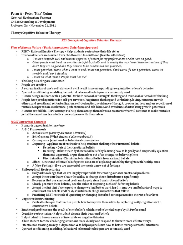 Cognitive Behavior Therapy Overview | PDF | Rational Emotive Behavior ...