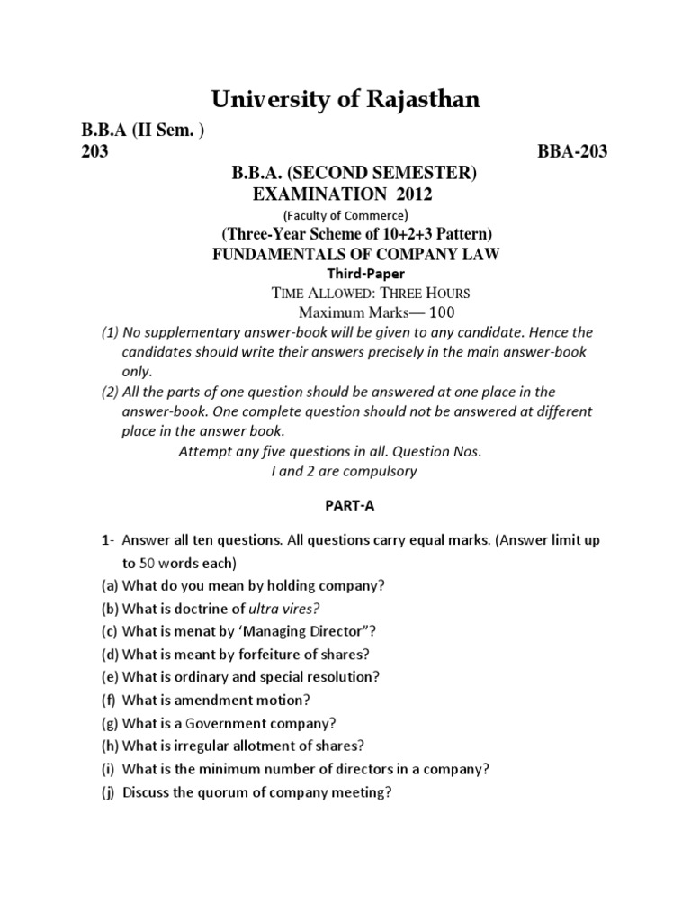 Company Law Exam Guide for BBA Students | PDF