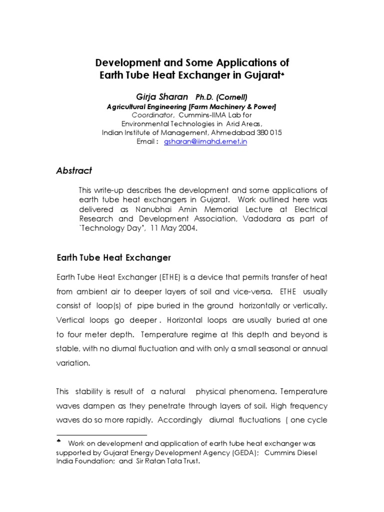 Earth Tube Heat Exchanger Applications | PDF | Air Conditioning | Heat Pump
