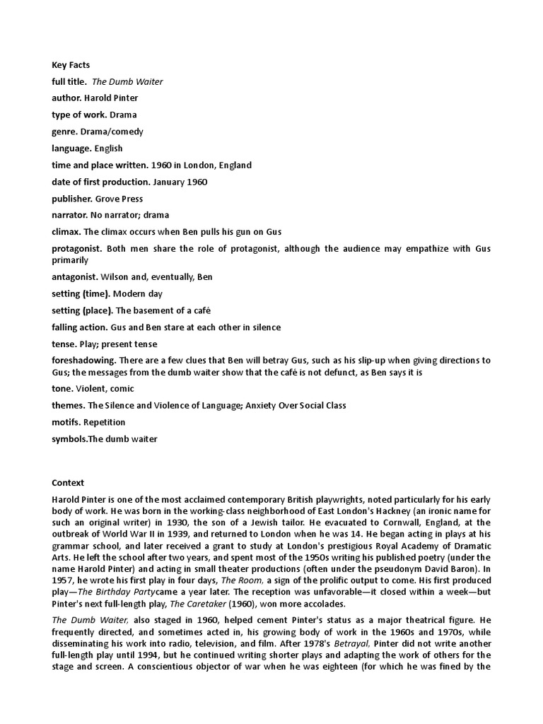The Dumb Waiter | PDF