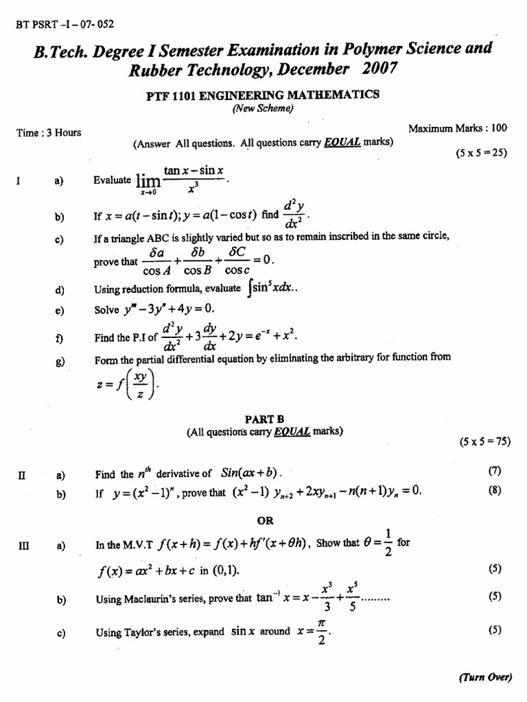 Engineering Mathematics Exam Paper | PDF | Trigonometric Functions | Sine