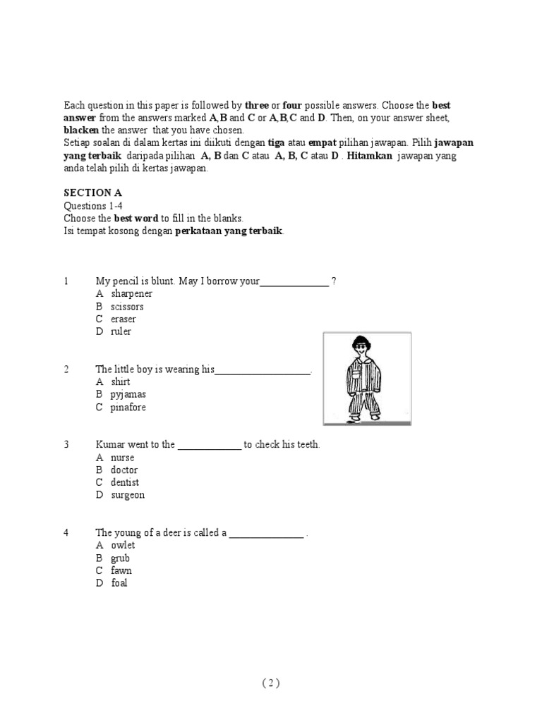 Soalan English Bi Bahasa Inggeris Tahun 4 Paper 1 Pdf Consumer Goods Human Appearance
