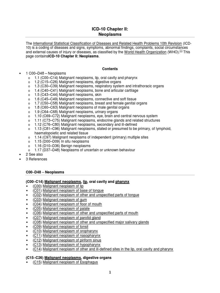 ICD 10 - Chapter 2 Neoplasms | Pancreas | Lymphoma