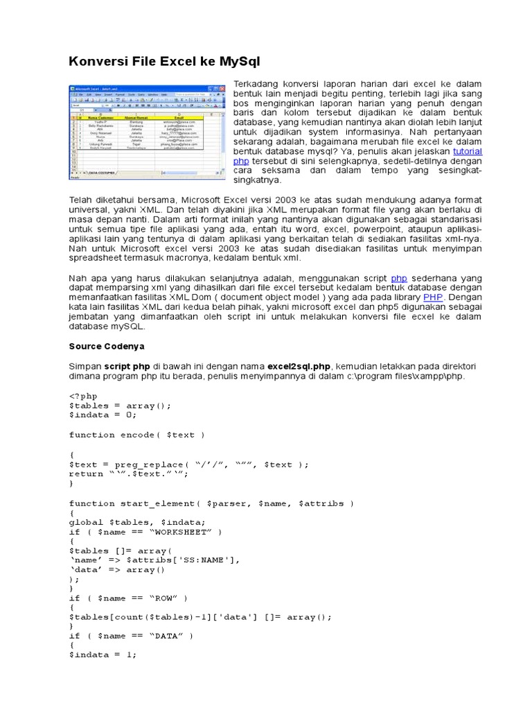 Konversi Excel ke MySQL dengan PHP | PDF
