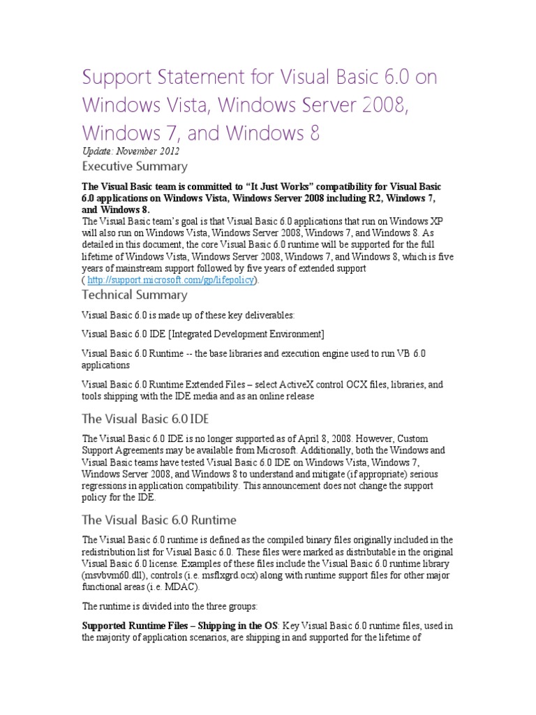 VB6 Support Statement Download Free PDF Visual Basic For