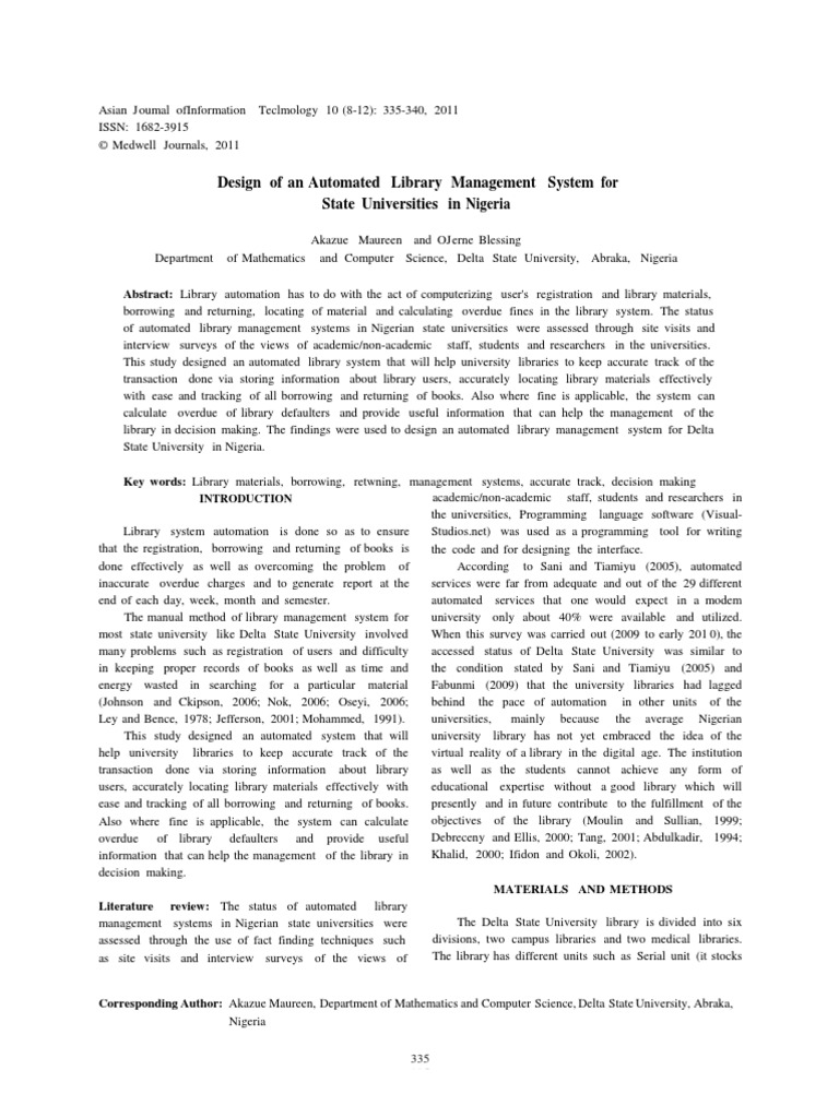 Design of An Automated Library Management System For State Universities ...