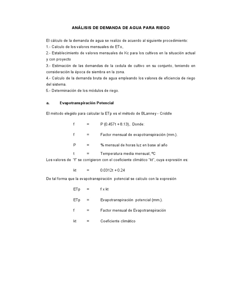 Demanda de Agua para Riego | PDF | Evapotranspiración | Arquitectura ...