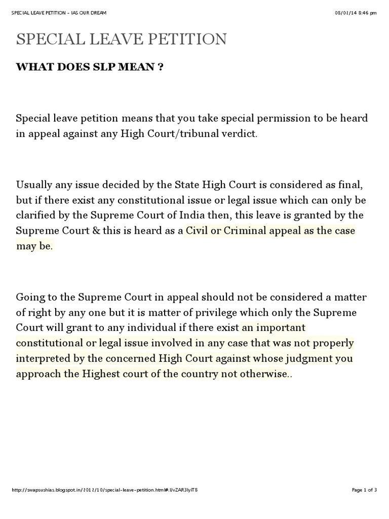 Slp What Is Special Leave High Court Jurisdiction Of Supreme Court