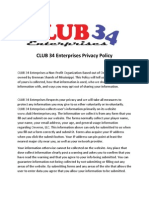 Club 34 Enterprises Privacy Policy