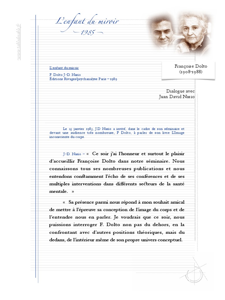 Dolto Enfant Miroir Jacques Lacan Cognition