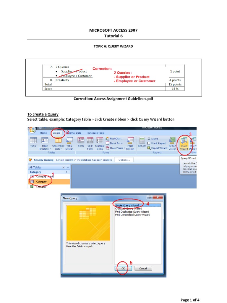 Microsoft Access 2007 Query Wizard Guide | PDF | Business