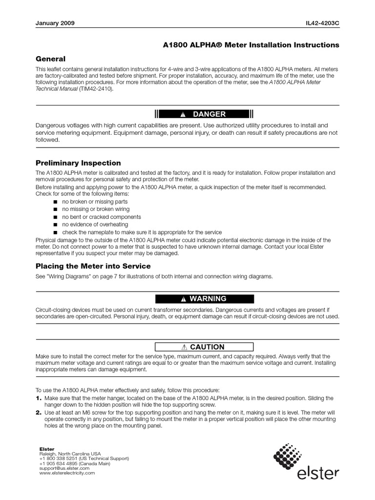 Elster Alpha A1800 Installation Instructions | PDF | Electrical Wiring