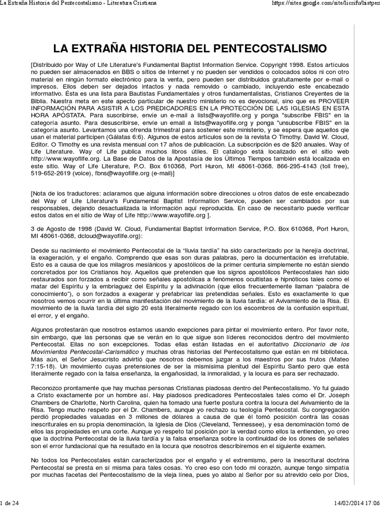 La Extraña Historia Del Pentecostalismo - Literatura Cristiana | PDF ...