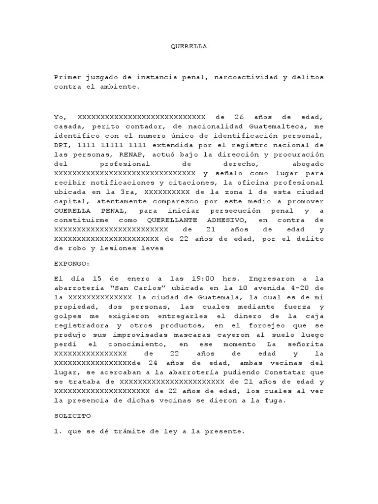 Ejemplo de Querella Guatemala | PDF | Queja | Guatemala