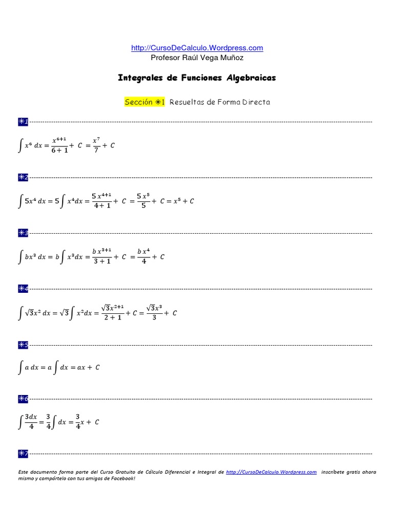 Ejercicios Resueltos de Integrales Directas | PDF | Cálculo | Análisis ...
