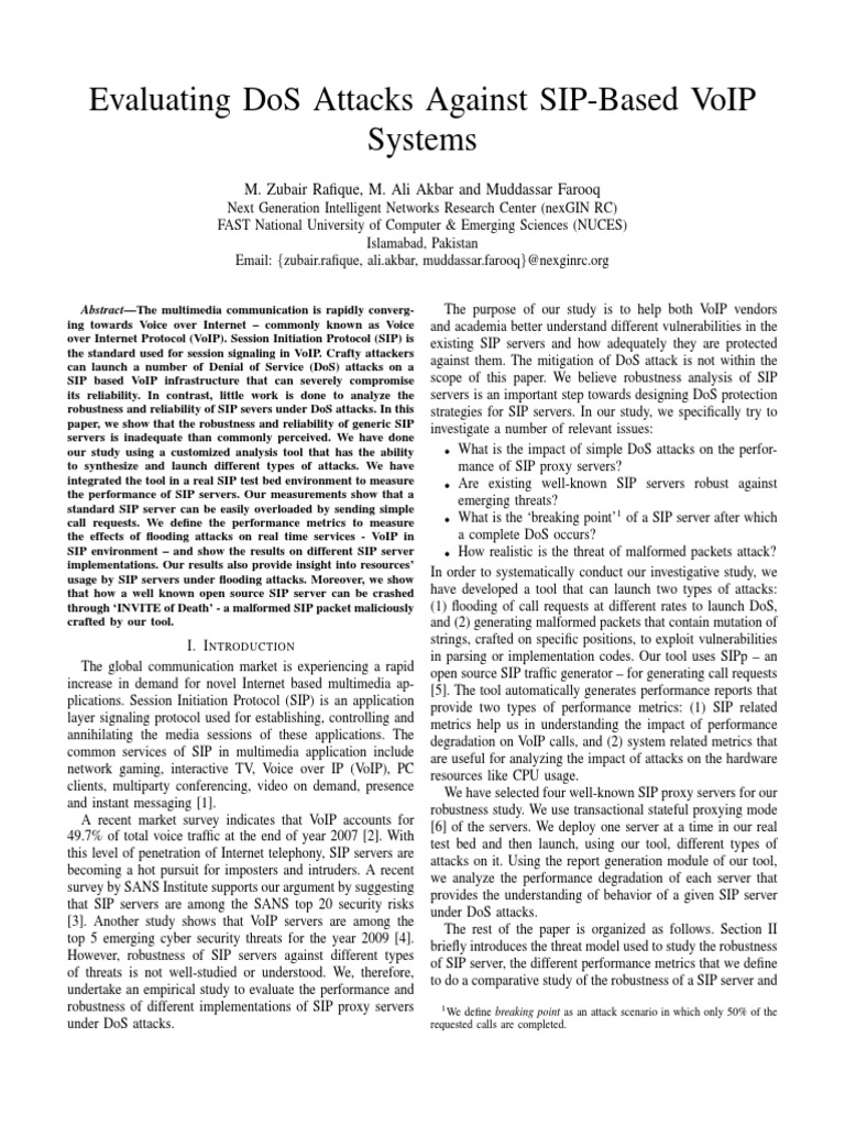 Evaluating DoS Attacks On SIP Based VoIP Systems | PDF | Session ...