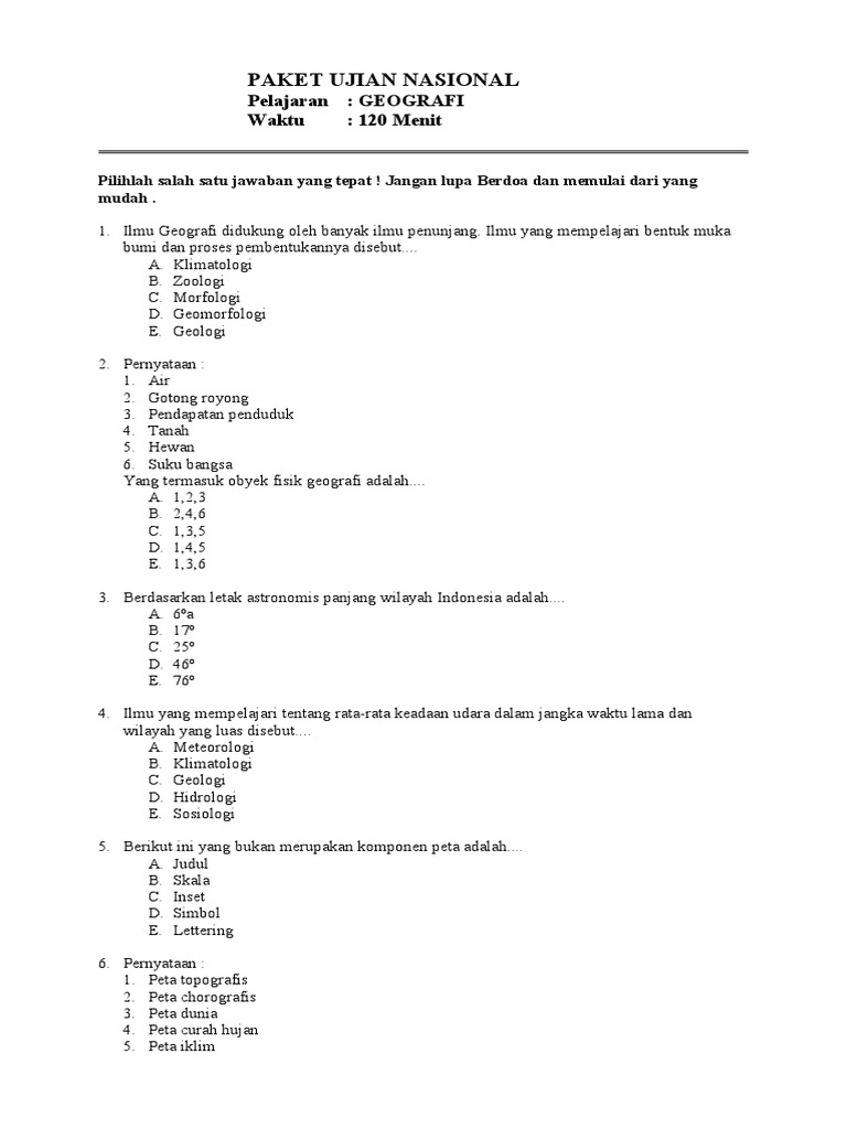 Soal Un Geografi Kls Xii Ips Lat 3