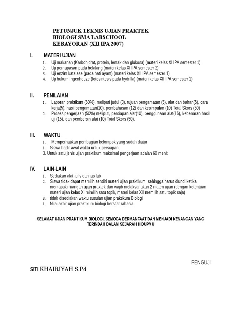 Petunjuk Teknis Ujian Praktek Biologi