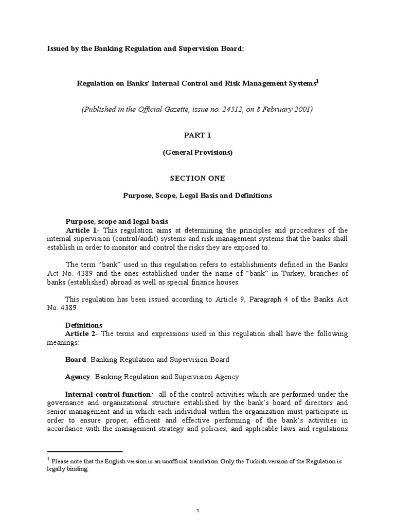 Banks' Internal Control & Risk Management Regulation | PDF | Internal ...