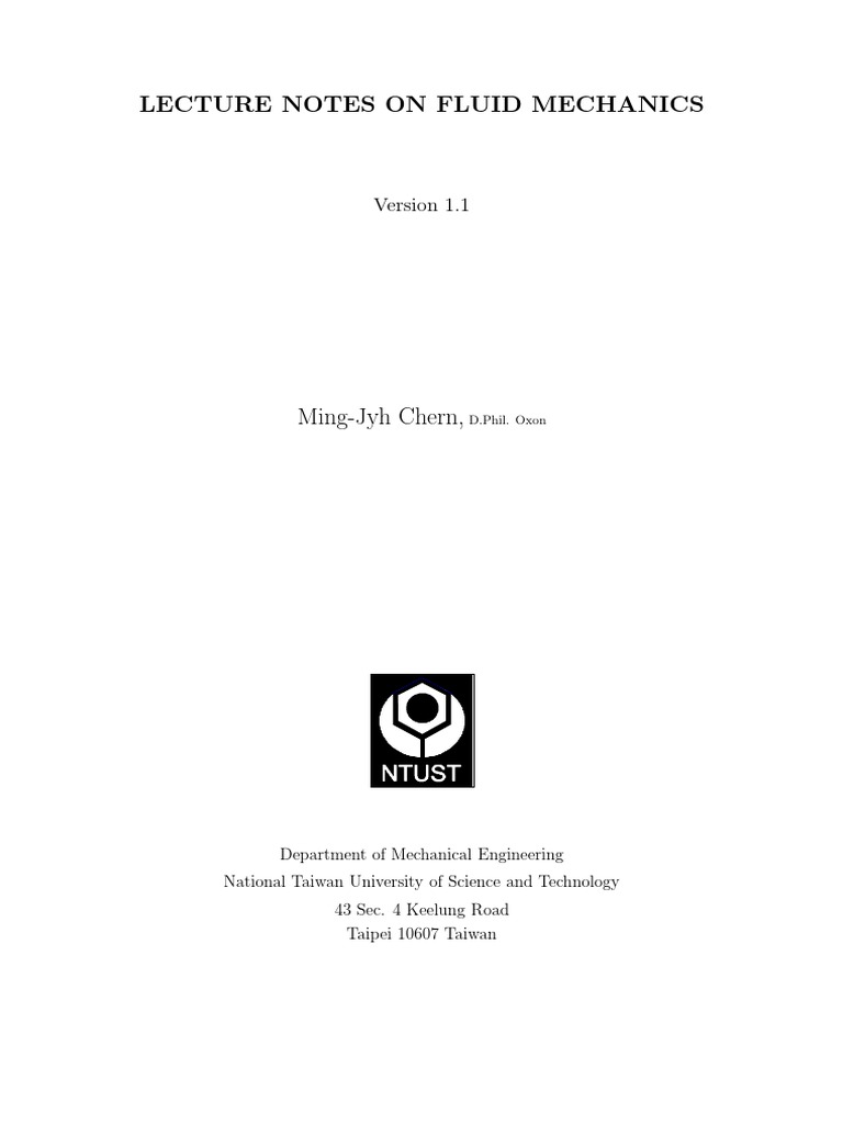 Lecture Notes On Fluid Mechanics | PDF | Fluid Dynamics | Viscosity