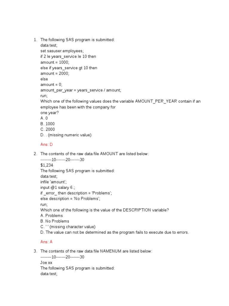 Sas Base Certification Exam Questions