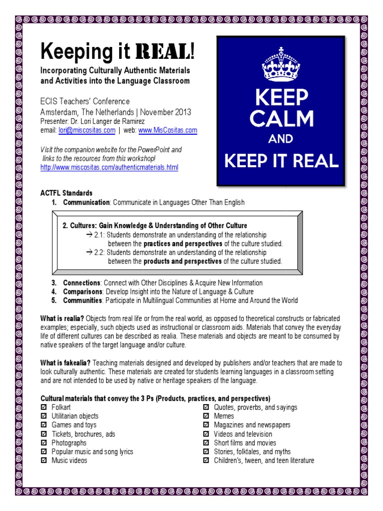 Keeping It Real Handout Semiotics Communication