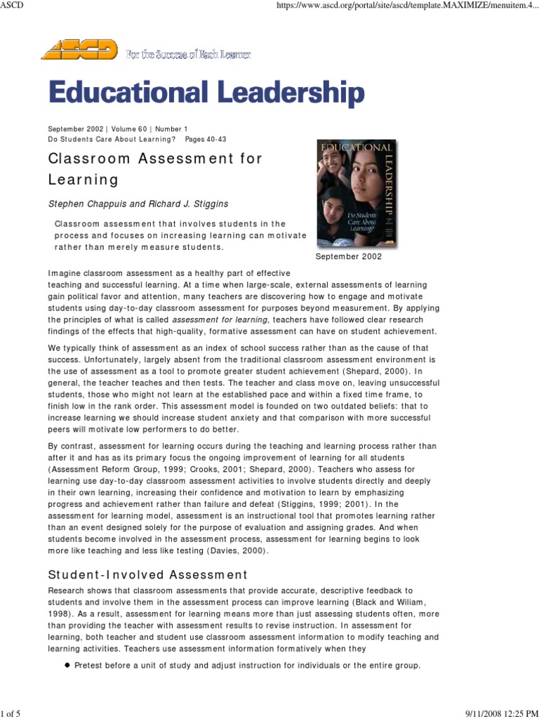 Classroom Assessment For Learning Chappuis | Download Free PDF ...