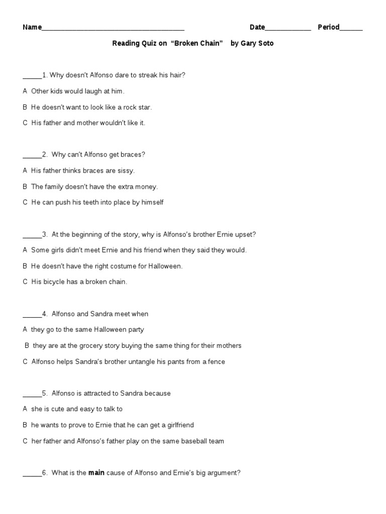 Broken Chain Quiz PDF Leisure