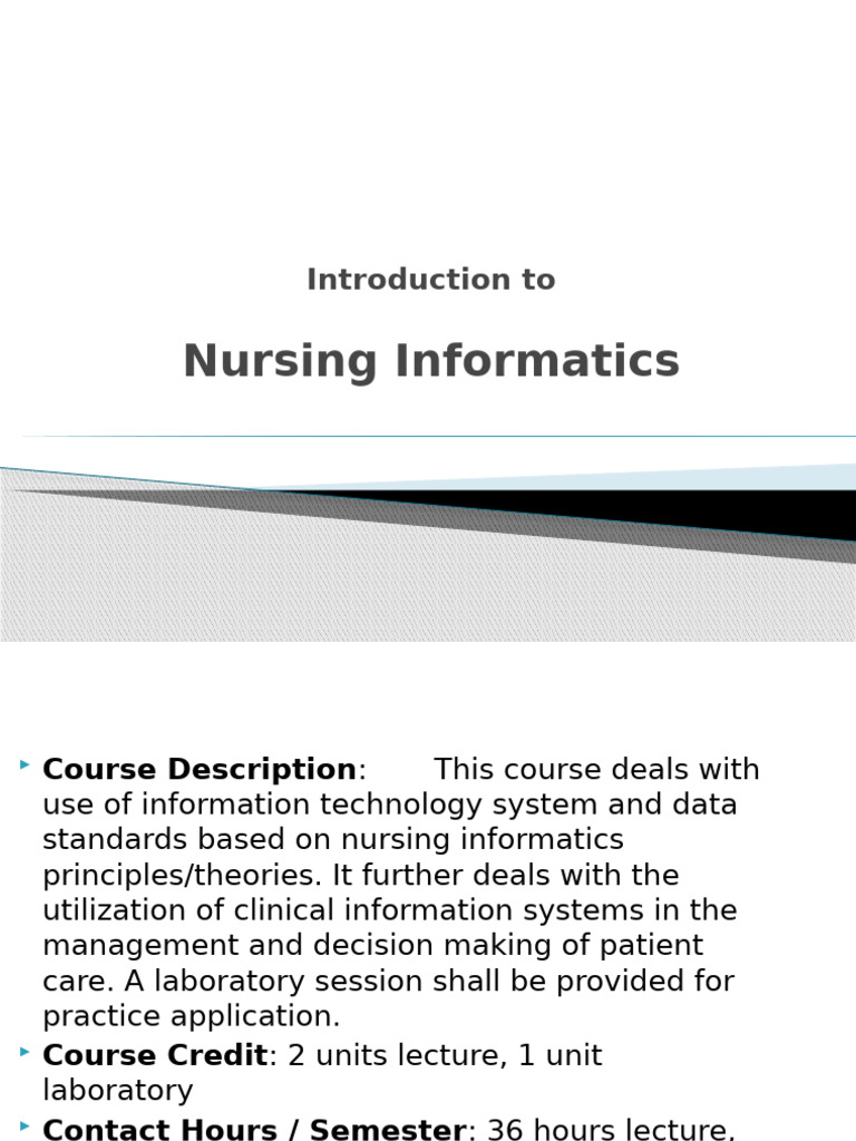 Introduction To Nursing Informatics Health Informatics Electronic