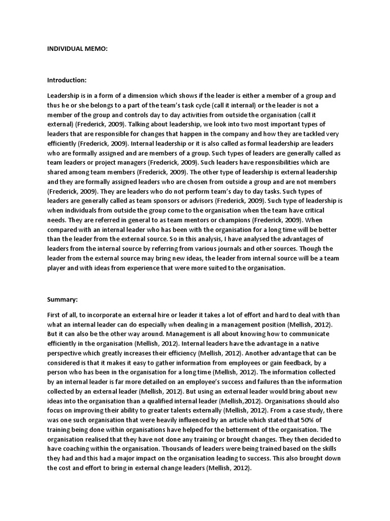Individual Memo of Leadership PDF Organization Development Leadership