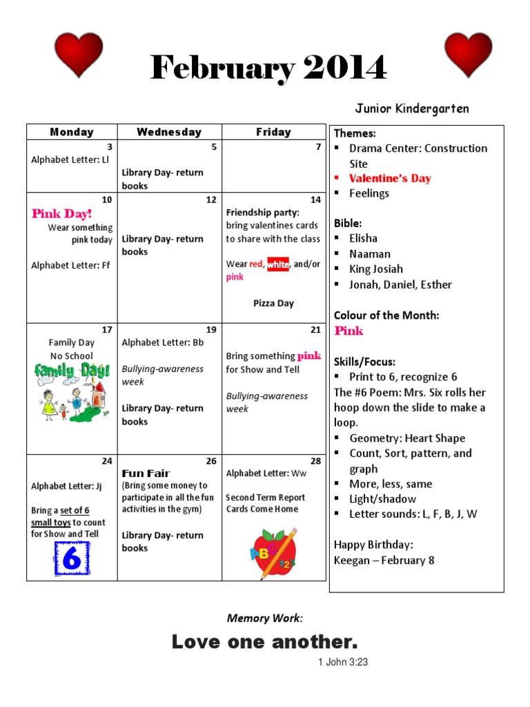 February 2014 Junior Kindergarten Update | PDF | Valentine's Day