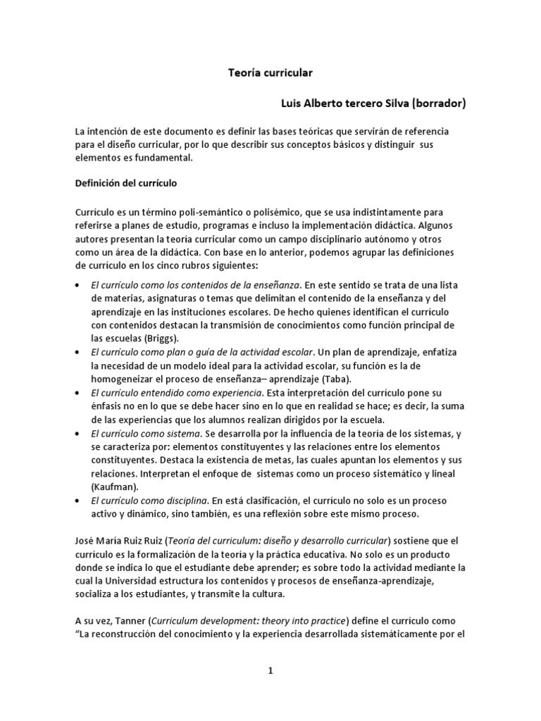 Definición de Teoría Curricular | PDF | Plan de estudios | Planificación