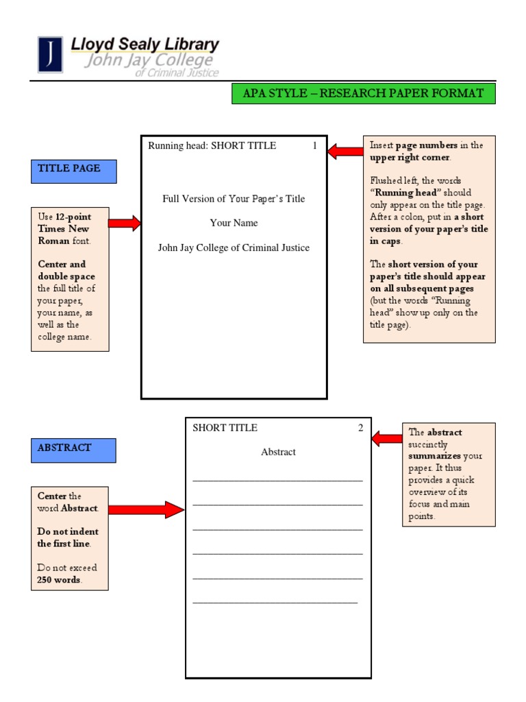 Apa Style - Research Paper Format: Title Page Upper Right Corner | PDF